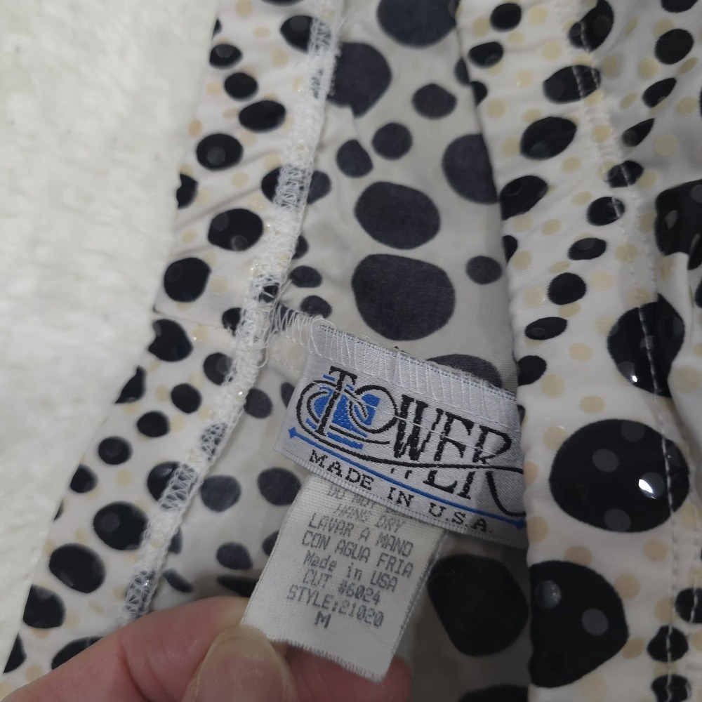 TOWER Vintage 90s Polka‎ Dot Wide Leg Palazzo Pants White Black Sequin Size M - Picture 13 of 13